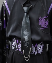 護符プリント合皮ネクタイ(漆黒-F)