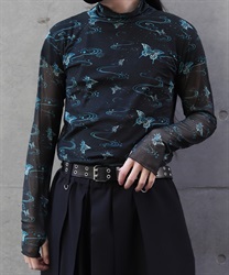 蝶プリントシアーインナー(孔雀青-S)