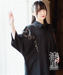 霞柄切替半袖シャツ【2点10%OFF対象商品】(漆黒-M)