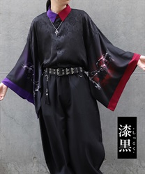 金剛力士プリント和袖シャツ(漆黒-M)