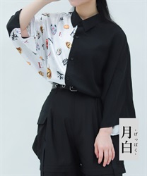 和面プリント配色シャツ(月白-M)