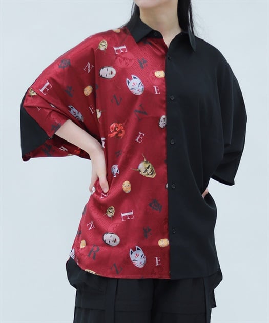 和面プリント配色シャツ