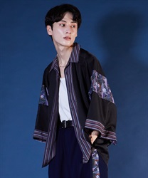 和柄コラージュアロハシャツ【期間限定価格】(黒-M)