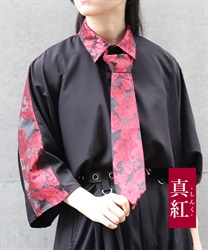 唐草文様ジャガードタイ付シャツ(真紅-M)