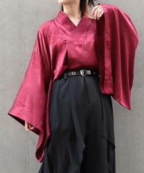 扇子ジャガード着物シャツ(真紅-M)