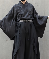 扇子ジャガード着物シャツ(漆黒-M)