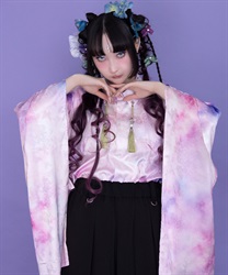 紫陽花×蝶ジャガード和袖シャツ(桜色-S)