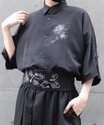 菊刺繍半袖シャツ(月白-M)