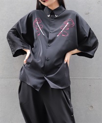 刀×スタッズ半袖シャツ(真紅-M)