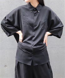 刀×スタッズ半袖シャツ(漆黒-M)