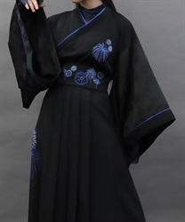 花火刺繍着物シャツ(瑠璃色-M)