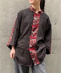 麻雀牌プリントチャイナシャツ