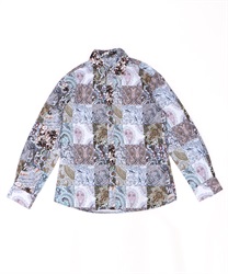 パッチワーク柄シャツ(ベージュ-M)