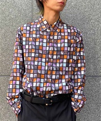 ローズステンドグラス柄シャツ【期間限定価格】(オレンジ-M)