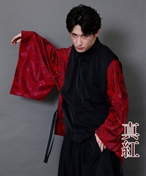 狩衣風切替和袖シャツ(真紅-Ｍ)