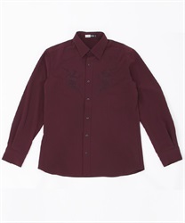 ローズ刺繍シャツ(ワイン-M)