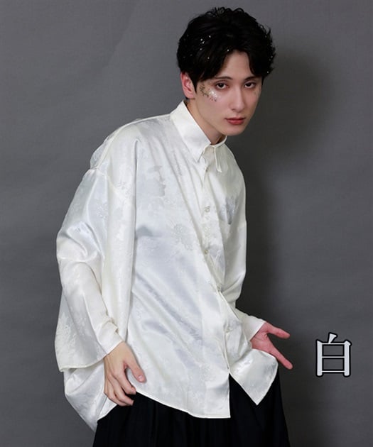 鶴×扇子ジャガード和袖シャツ | AXES-X | axes femme online shop 鶴×扇子ジャガード和袖シャツ | AXES-X | axes femme online shop