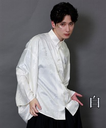 鶴×扇子ジャガード和袖シャツ【2点10%OFF対象商品】(白-Ｍ)