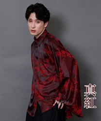 鶴×扇子ジャガード和袖シャツ【2点10%OFF対象商品】(真紅-Ｍ)