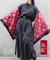和面プリント和袖シャツ(真紅-M)