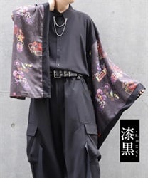 和ネオンプリント和袖シャツ(漆黒-M)
