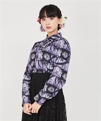 影絵柄プリントシャツ(パープル-S)