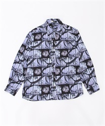 影絵柄プリントシャツ(ブルー-S)