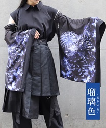 蝶×花火プリント和袖シャツ【Web先行販売】(瑠璃色-M)