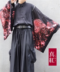 蝶×花火プリント和袖シャツ【Web先行販売】(真紅-M)