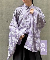 花柄ジャガード和袖シャツ(藤色-M)