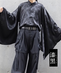 花柄ジャガード和袖シャツ(漆黒-M)