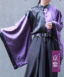 ジップ付配色和袖シャツ(京紫-M)