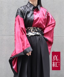 ジップ付配色和袖シャツ(真紅-M)