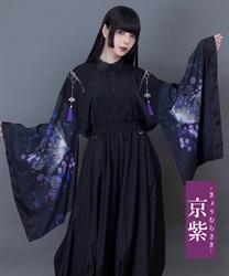 紅葉×扇子ジップ付和袖シャツ(京紫-M)