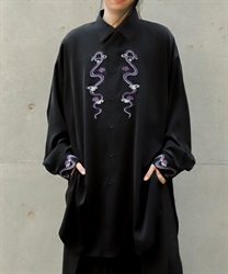 蛇×蓮刺繍ロングシャツ(京紫-M)