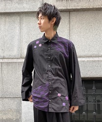 矢羽根ＰＴ＆桔梗刺繍シャツ(黒-M)