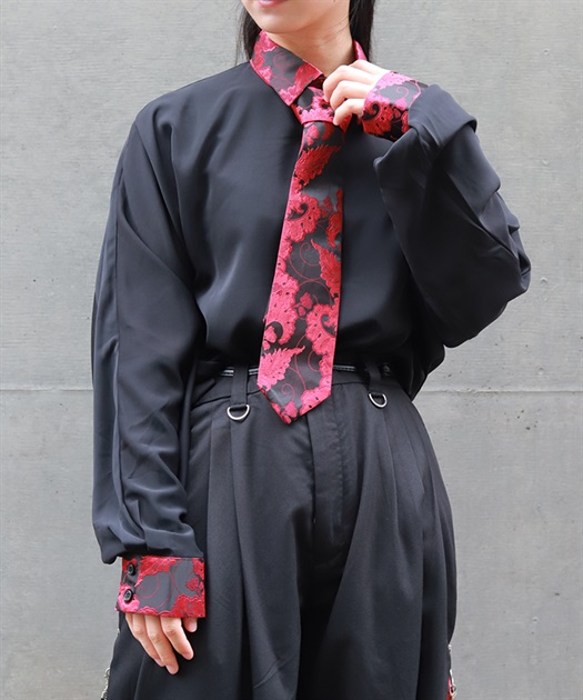 唐草文様ジャガードタイ付長袖シャツ