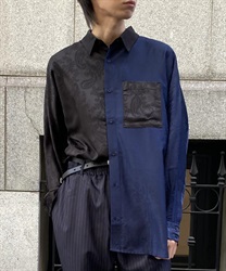 配色ドルマン長袖シャツ(黒-M)