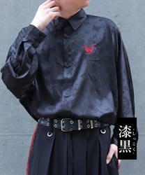 蝶刺繍ジャガードシャツ(漆黒-M)