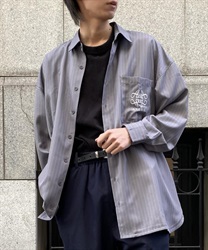 ストライプ刺繍ビッグシャツ【WEB限定価格】【期間限定価格】(グレー-M)