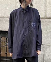 ストライプ刺繍ビッグシャツ【WEB限定価格】【期間限定価格】(紺-M)