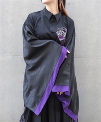 花札刺繍和袖シャツ(京紫-M)