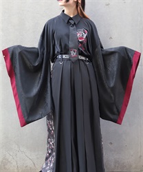 花札刺繍和袖シャツ(真紅-M)