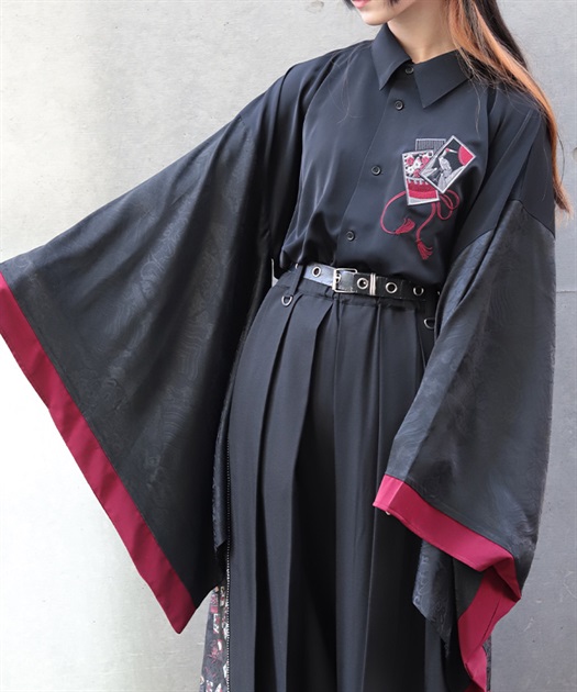 花札刺繍和袖シャツ