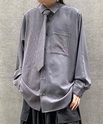配色ラメストライプシャツ【WEB限定価格】(グレー-M)