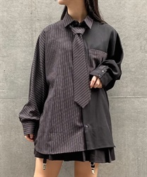 配色ラメストライプシャツ【WEB限定価格】(黒-M)