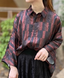 市松風ぼかしプリントシャツ【WEB限定価格】(ワイン-M)