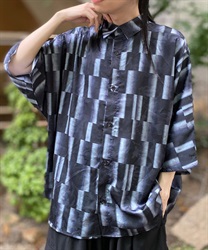市松風ぼかしプリントシャツ【WEB限定価格】(グレー-M)