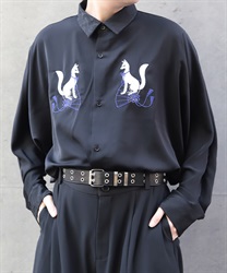 稲荷刺繍シャツ(瑠璃色-M)