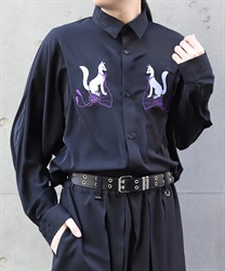 稲荷刺繍シャツ(京紫-M)